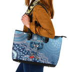 Personalized Geelong Cats Football Mascot Leather Tote Bag Aboriginal Dot Art Style Vibrant Indigenous Pattern Design