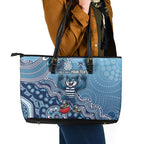 Personalized Geelong Cats Football Mascot Leather Tote Bag Aboriginal Dot Art Style Vibrant Indigenous Pattern Design