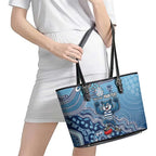 Personalized Geelong Cats Football Mascot Leather Tote Bag Aboriginal Dot Art Style Vibrant Indigenous Pattern Design
