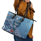 Personalized Geelong Cats Football Mascot Leather Tote Bag Aboriginal Dot Art Style Vibrant Indigenous Pattern Design