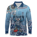 Personalized Geelong Cats Football Mascot Long Sleeve Polo Shirt Aboriginal Dot Art Style Vibrant Indigenous Pattern Design