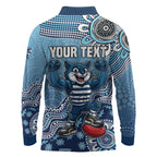 Personalized Geelong Cats Football Mascot Long Sleeve Polo Shirt Aboriginal Dot Art Style Vibrant Indigenous Pattern Design