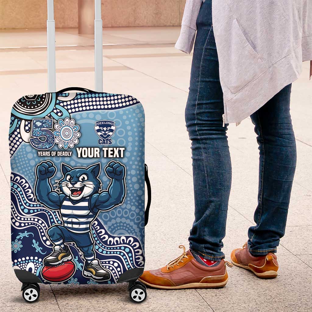 Personalized Geelong Cats Football Mascot Luggage Cover Aboriginal Dot Art Style Vibrant Indigenous Pattern Design