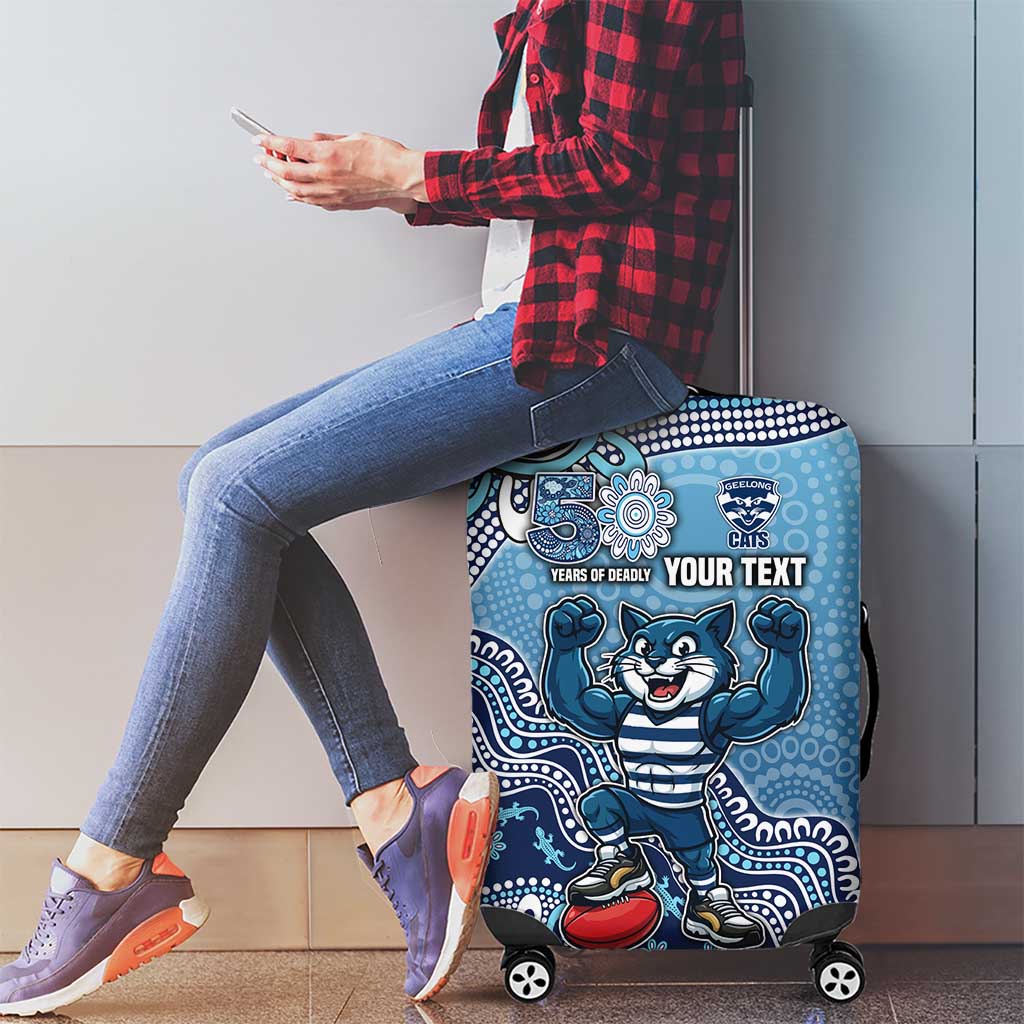 Personalized Geelong Cats Football Mascot Luggage Cover Aboriginal Dot Art Style Vibrant Indigenous Pattern Design