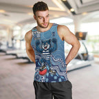 Personalized Geelong Cats Football Mascot Men Tank Top Aboriginal Dot Art Style Vibrant Indigenous Pattern Design