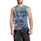 Personalized Geelong Cats Football Mascot Men Tank Top Aboriginal Dot Art Style Vibrant Indigenous Pattern Design