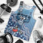 Personalized Geelong Cats Football Mascot Men Tank Top Aboriginal Dot Art Style Vibrant Indigenous Pattern Design