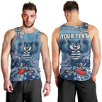 Personalized Geelong Cats Football Mascot Men Tank Top Aboriginal Dot Art Style Vibrant Indigenous Pattern Design