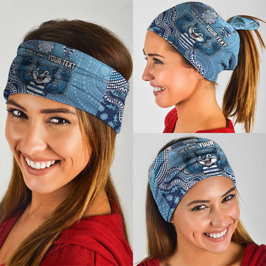 Personalized Geelong Cats Football Mascot Neck Gaiter Aboriginal Dot Art Style Vibrant Indigenous Pattern Design