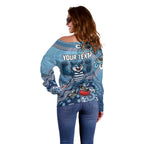 Personalized Geelong Cats Football Mascot Off Shoulder Sweater Aboriginal Dot Art Style Vibrant Indigenous Pattern Design