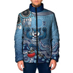 Personalized Geelong Cats Football Mascot Padded Jacket Aboriginal Dot Art Style Vibrant Indigenous Pattern Design