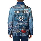 Personalized Geelong Cats Football Mascot Padded Jacket Aboriginal Dot Art Style Vibrant Indigenous Pattern Design