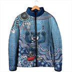Personalized Geelong Cats Football Mascot Padded Jacket Aboriginal Dot Art Style Vibrant Indigenous Pattern Design