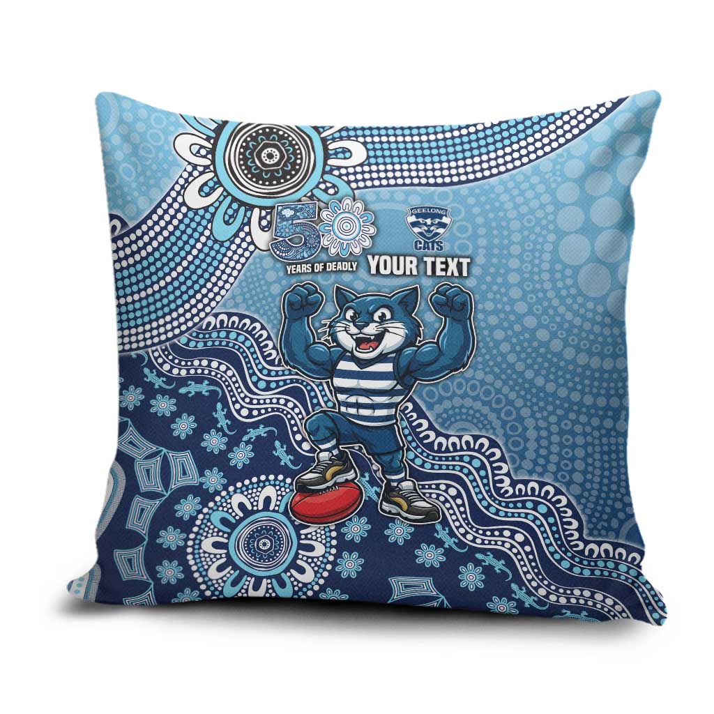 Personalized Geelong Cats Football Mascot Pillow Cover Aboriginal Dot Art Style Vibrant Indigenous Pattern Design