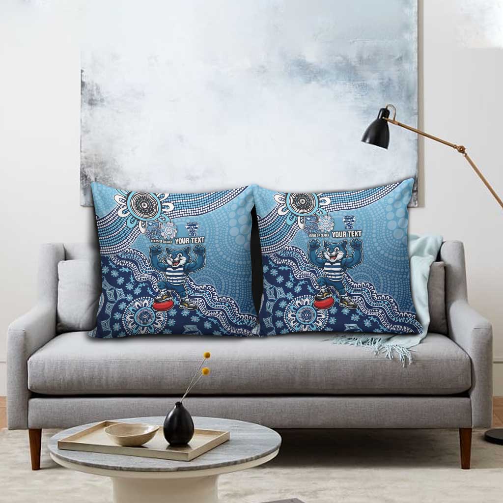Personalized Geelong Cats Football Mascot Pillow Cover Aboriginal Dot Art Style Vibrant Indigenous Pattern Design