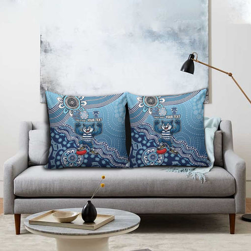 Personalized Geelong Cats Football Mascot Pillow Cover Aboriginal Dot Art Style Vibrant Indigenous Pattern Design