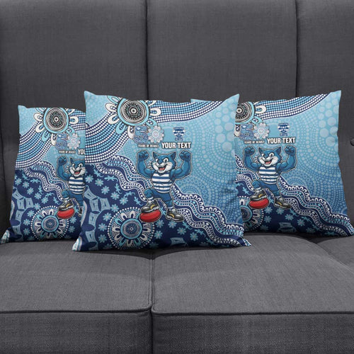 Personalized Geelong Cats Football Mascot Pillow Cover Aboriginal Dot Art Style Vibrant Indigenous Pattern Design