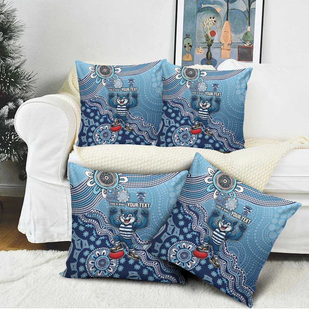 Personalized Geelong Cats Football Mascot Pillow Cover Aboriginal Dot Art Style Vibrant Indigenous Pattern Design