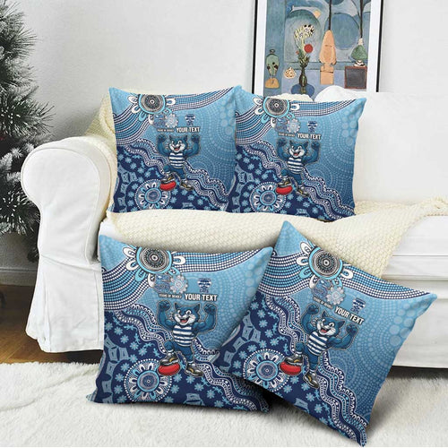 Personalized Geelong Cats Football Mascot Pillow Cover Aboriginal Dot Art Style Vibrant Indigenous Pattern Design