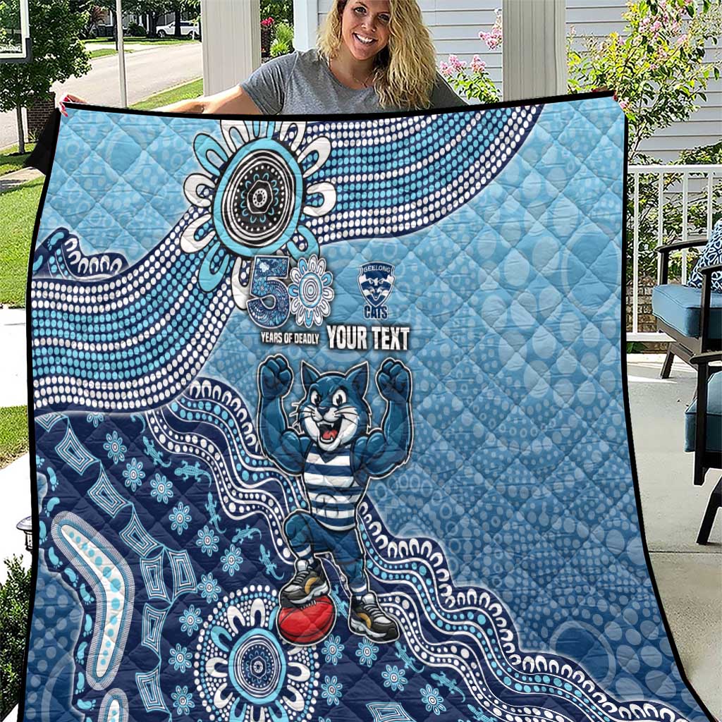 Personalized Geelong Cats Football Mascot Quilt Aboriginal Dot Art Style Vibrant Indigenous Pattern Design