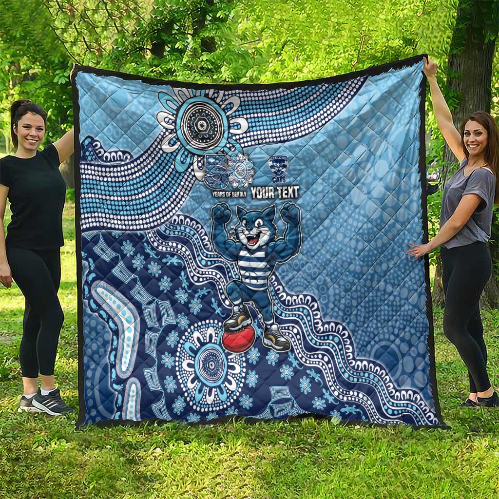 Personalized Geelong Cats Football Mascot Quilt Aboriginal Dot Art Style Vibrant Indigenous Pattern Design
