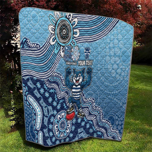Personalized Geelong Cats Football Mascot Quilt Aboriginal Dot Art Style Vibrant Indigenous Pattern Design