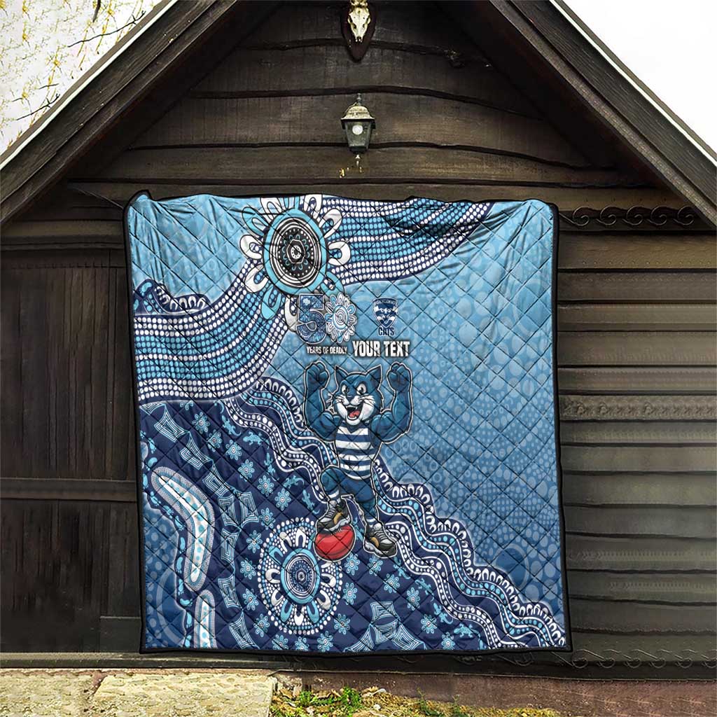 Personalized Geelong Cats Football Mascot Quilt Aboriginal Dot Art Style Vibrant Indigenous Pattern Design