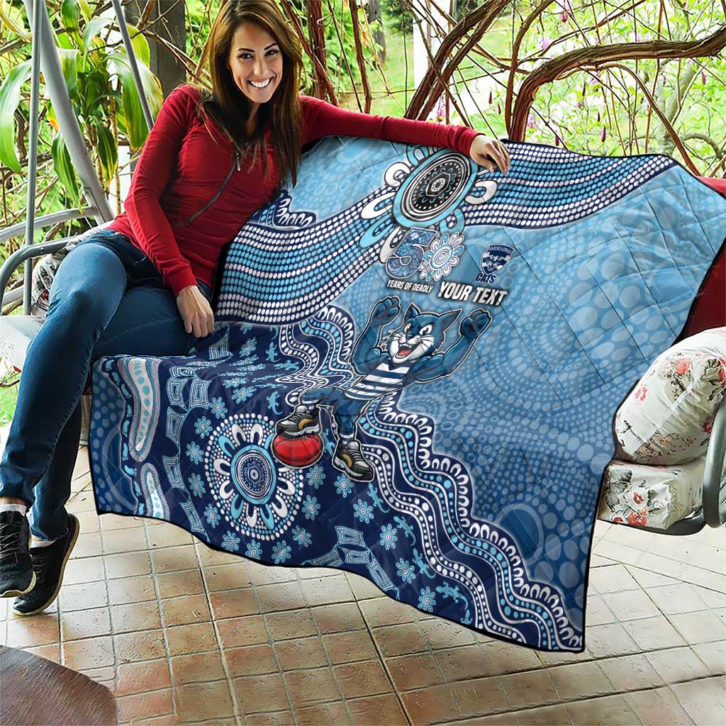 Personalized Geelong Cats Football Mascot Quilt Aboriginal Dot Art Style Vibrant Indigenous Pattern Design