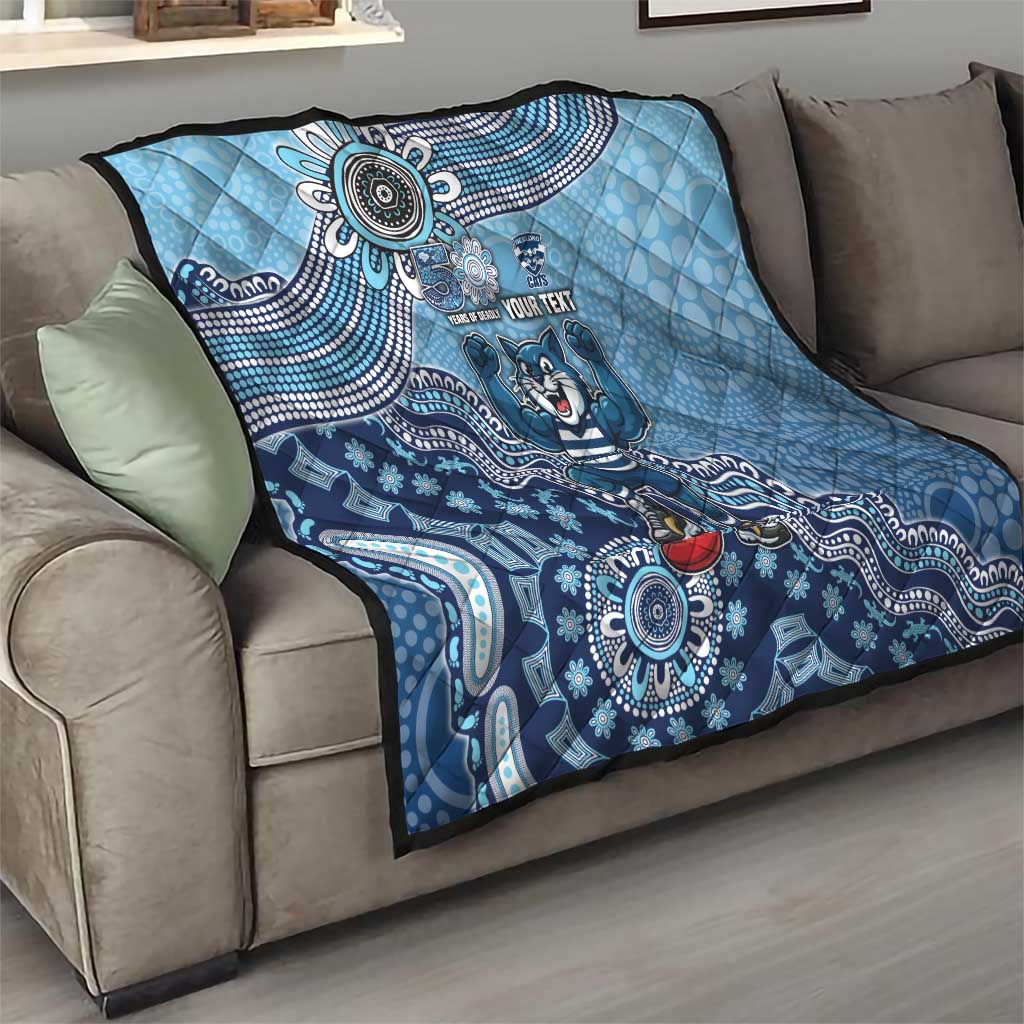 Personalized Geelong Cats Football Mascot Quilt Aboriginal Dot Art Style Vibrant Indigenous Pattern Design