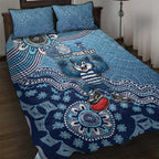 Personalized Geelong Cats Football Mascot Quilt Bed Set Aboriginal Dot Art Style Vibrant Indigenous Pattern Design