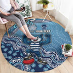 Personalized Geelong Cats Football Mascot Round Carpet Aboriginal Dot Art Style Vibrant Indigenous Pattern Design