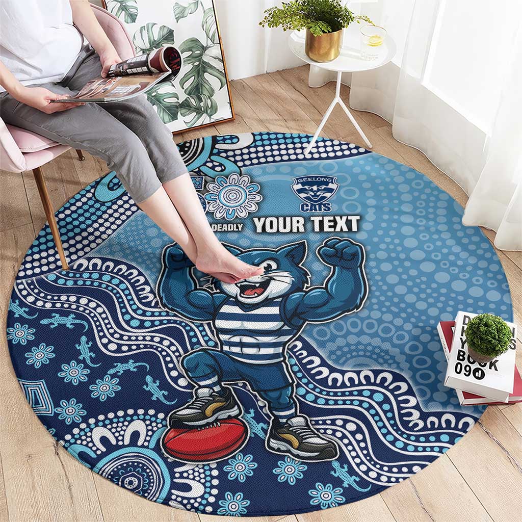 Personalized Geelong Cats Football Mascot Round Carpet Aboriginal Dot Art Style Vibrant Indigenous Pattern Design