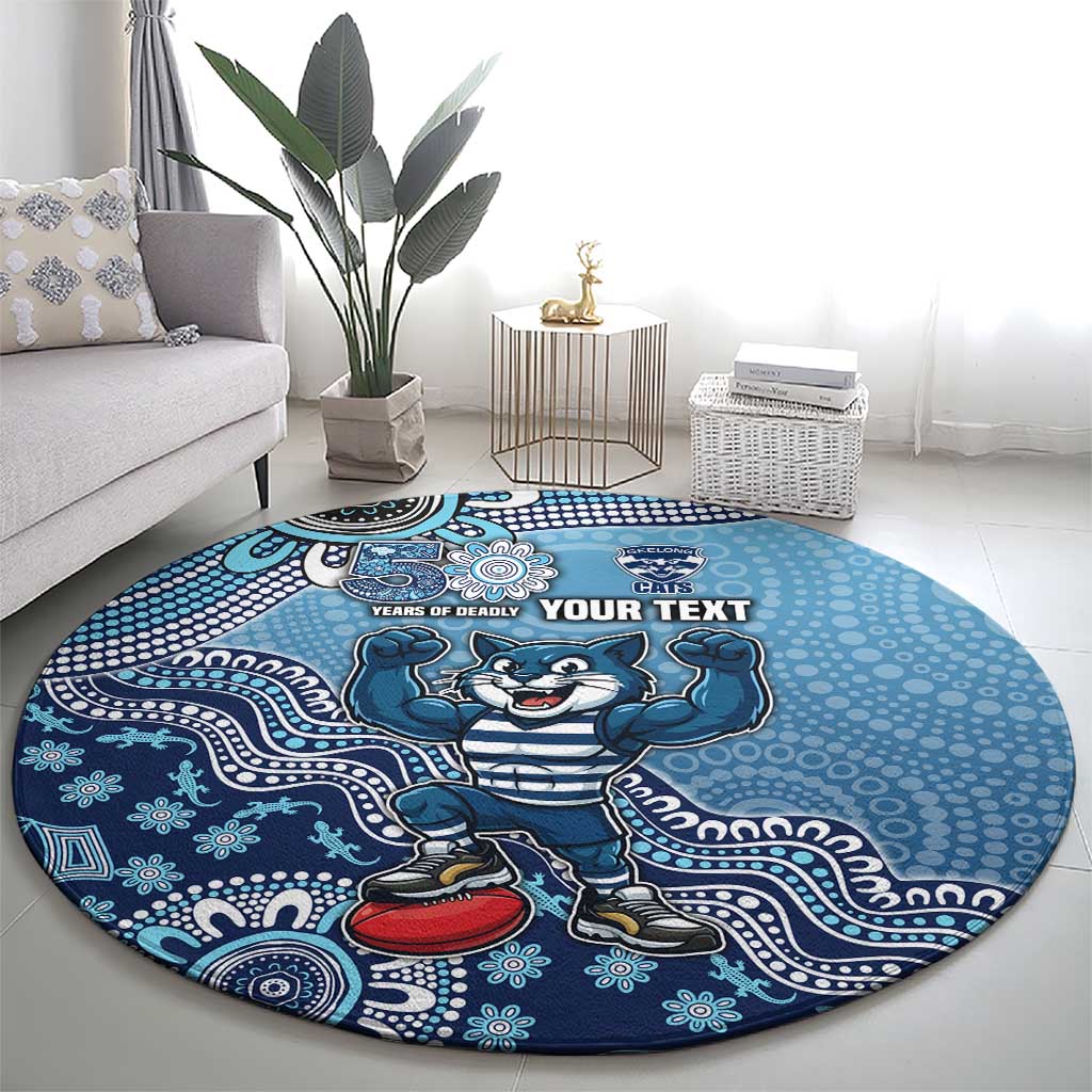 Personalized Geelong Cats Football Mascot Round Carpet Aboriginal Dot Art Style Vibrant Indigenous Pattern Design