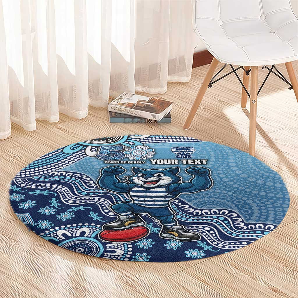 Personalized Geelong Cats Football Mascot Round Carpet Aboriginal Dot Art Style Vibrant Indigenous Pattern Design
