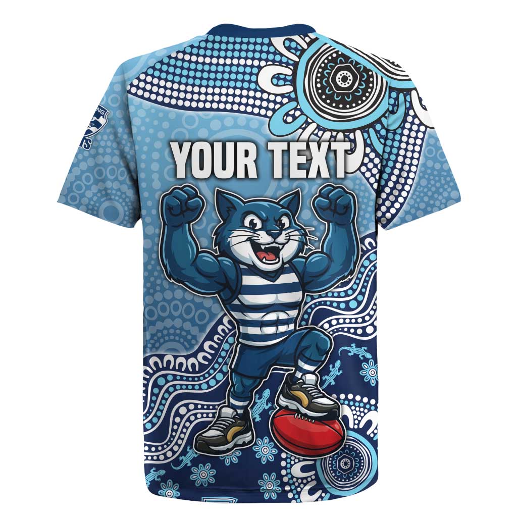 Personalized Geelong Cats Football Mascot Rugby Jersey Aboriginal Dot Art Style Vibrant Indigenous Pattern Design