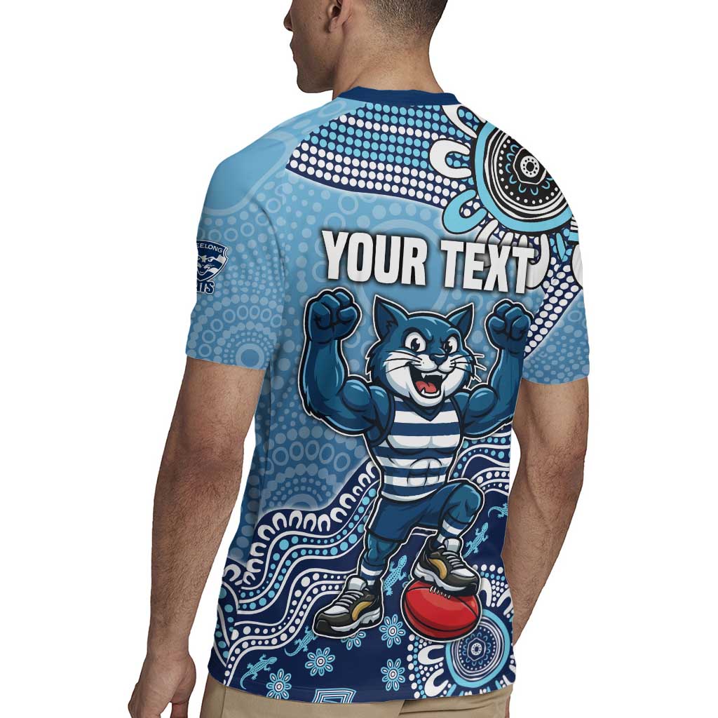 Personalized Geelong Cats Football Mascot Rugby Jersey Aboriginal Dot Art Style Vibrant Indigenous Pattern Design