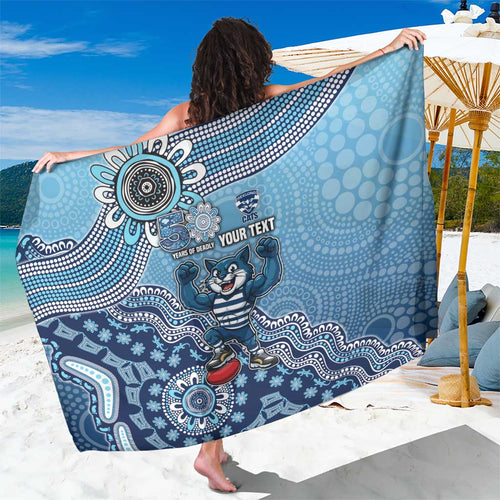 Personalized Geelong Cats Football Mascot Sarong Aboriginal Dot Art Style Vibrant Indigenous Pattern Design