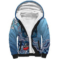 Personalized Geelong Cats Football Mascot Sherpa Hoodie Aboriginal Dot Art Style Vibrant Indigenous Pattern Design