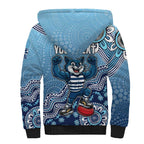 Personalized Geelong Cats Football Mascot Sherpa Hoodie Aboriginal Dot Art Style Vibrant Indigenous Pattern Design