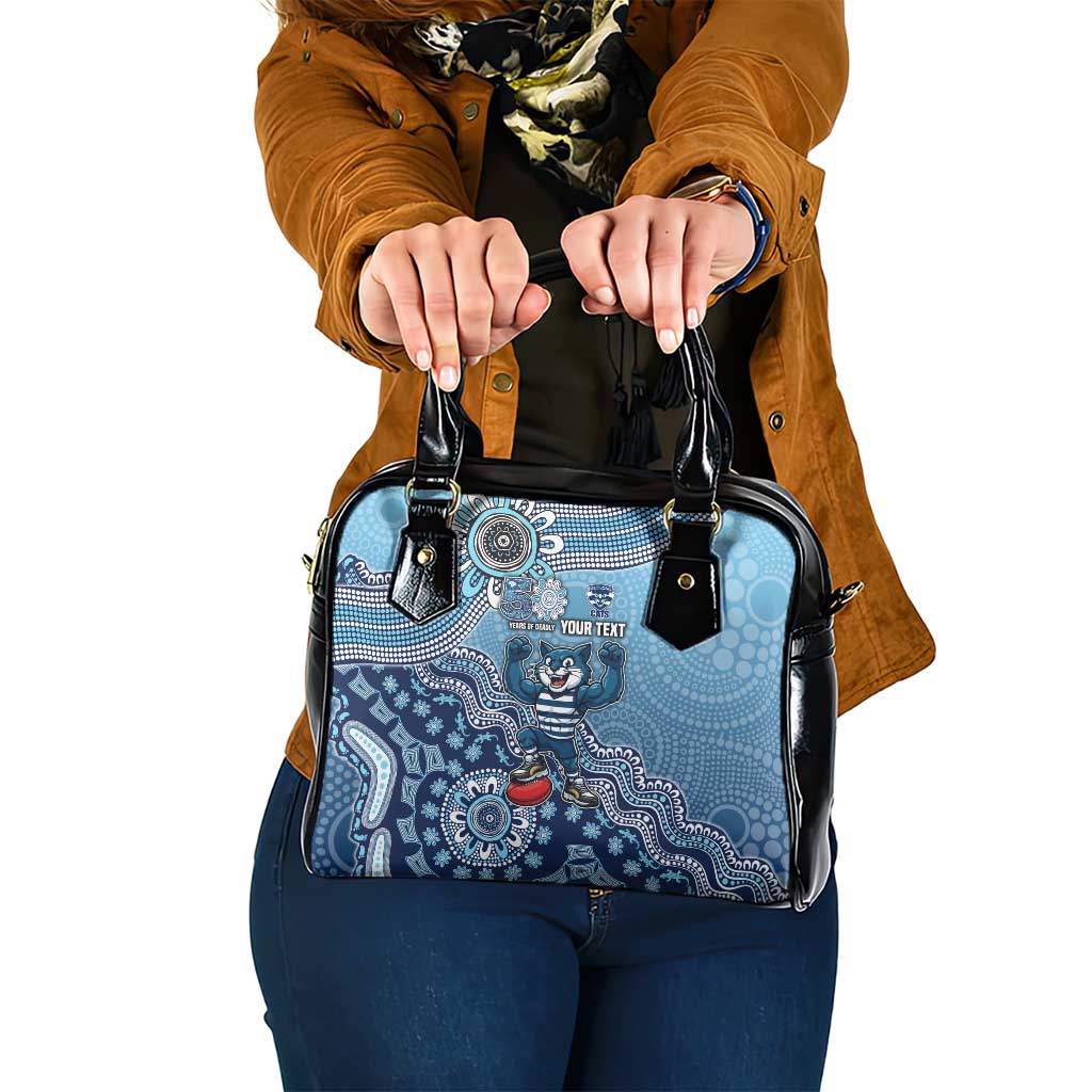 Personalized Geelong Cats Football Mascot Shoulder Handbag Aboriginal Dot Art Style Vibrant Indigenous Pattern Design
