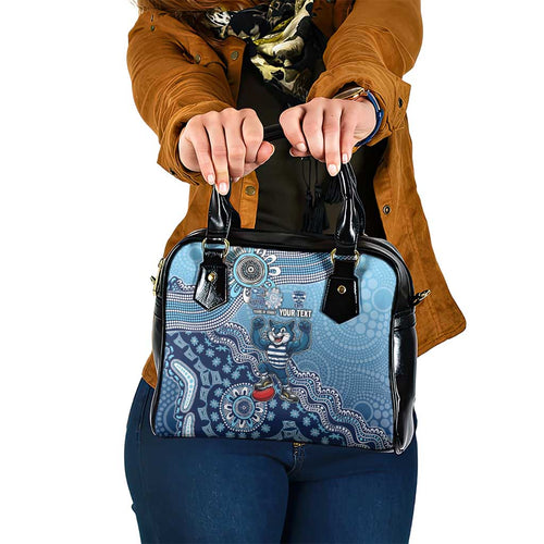 Personalized Geelong Cats Football Mascot Shoulder Handbag Aboriginal Dot Art Style Vibrant Indigenous Pattern Design
