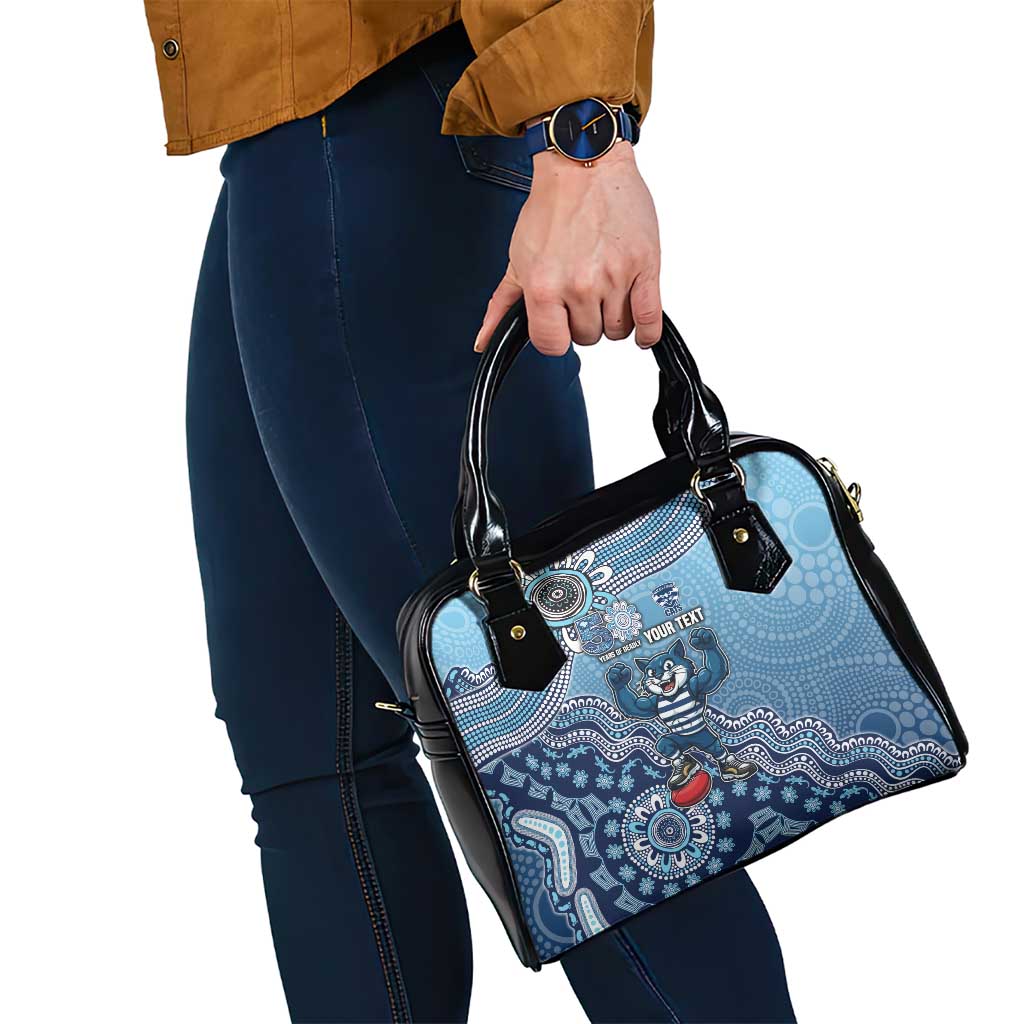 Personalized Geelong Cats Football Mascot Shoulder Handbag Aboriginal Dot Art Style Vibrant Indigenous Pattern Design