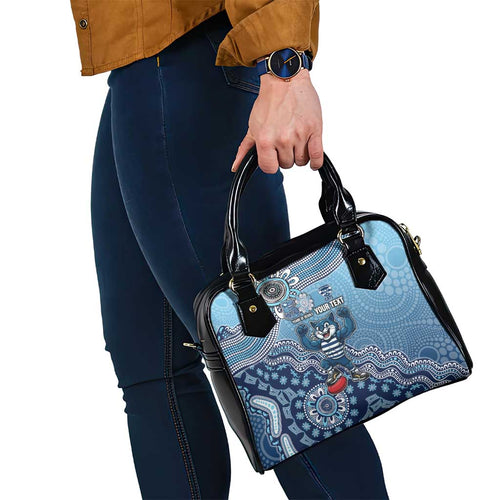 Personalized Geelong Cats Football Mascot Shoulder Handbag Aboriginal Dot Art Style Vibrant Indigenous Pattern Design