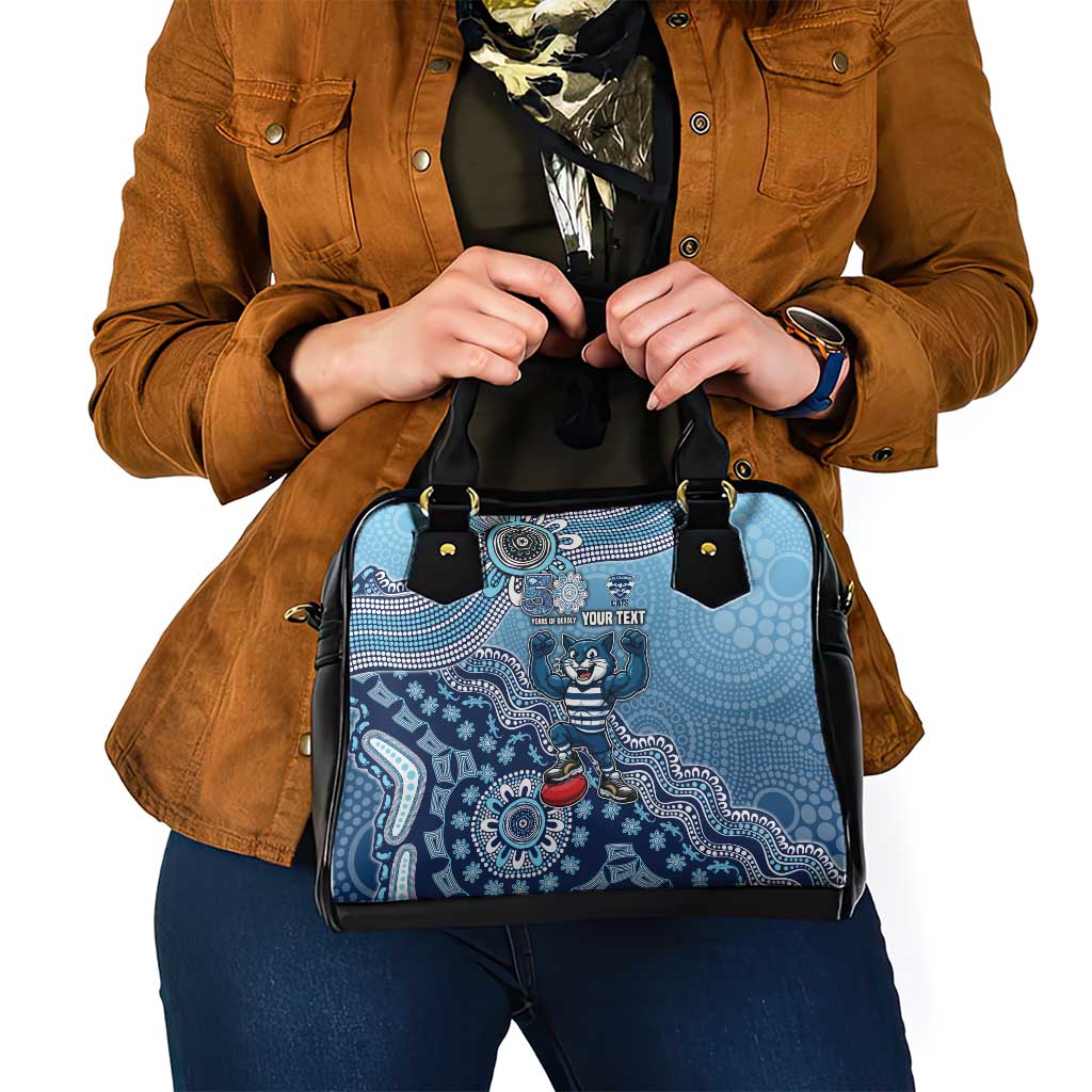 Personalized Geelong Cats Football Mascot Shoulder Handbag Aboriginal Dot Art Style Vibrant Indigenous Pattern Design