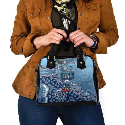 Personalized Geelong Cats Football Mascot Shoulder Handbag Aboriginal Dot Art Style Vibrant Indigenous Pattern Design