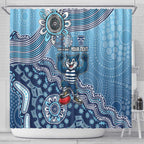 Personalized Geelong Cats Football Mascot Shower Curtain Aboriginal Dot Art Style Vibrant Indigenous Pattern Design