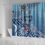 Personalized Geelong Cats Football Mascot Shower Curtain Aboriginal Dot Art Style Vibrant Indigenous Pattern Design