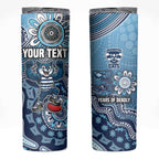 Personalized Geelong Cats Football Mascot Skinny Tumbler Aboriginal Dot Art Style Vibrant Indigenous Pattern Design