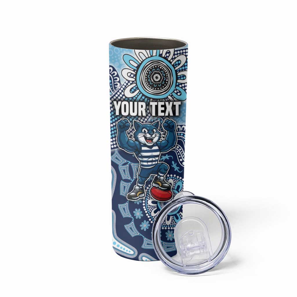 Personalized Geelong Cats Football Mascot Skinny Tumbler Aboriginal Dot Art Style Vibrant Indigenous Pattern Design