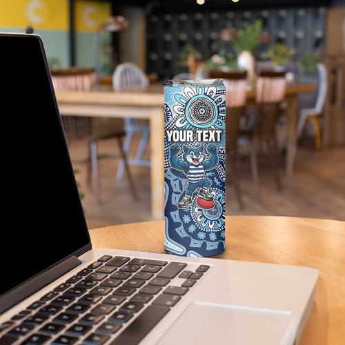 Personalized Geelong Cats Football Mascot Skinny Tumbler Aboriginal Dot Art Style Vibrant Indigenous Pattern Design